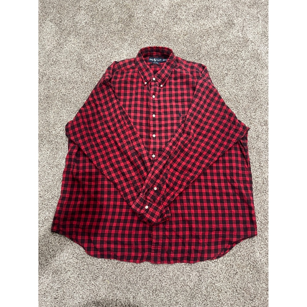 Ralph Lauren Blaire Mens XXL Red Black Buffalo Plaid Cotton Button Down Shirt - Picture 1 of 5